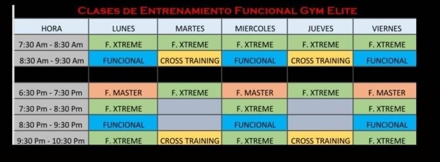 Planificación de entrenamiento en grupo Gimnasio Élite Jumilla